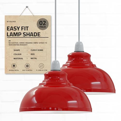 DCVoltage Industrielle Deckenpendelleuchte im Retro-Stil mit kurvigen, kuppelförmigen Metall-Lampenschirmen. Einfach zu montieren (Rot, 2er-Pack) von DC VOLTAGE