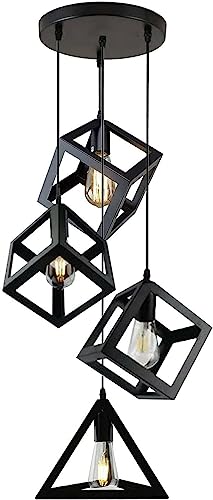 Deckenleuchte im Retro-Stil, Loft-Kronleuchter mit 3 Köpfen, Lampenschirme aus schwarzem Metall in Laternenform (Gemischt) von DC VOLTAGE