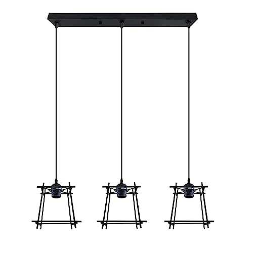 Deckenleuchte im Retro-Stil, Loft-Kronleuchter mit 3 Köpfen, Lampenschirme aus schwarzem Metall in Laternenform (Rechteckiger Sockel - Laterne) von DC VOLTAGE