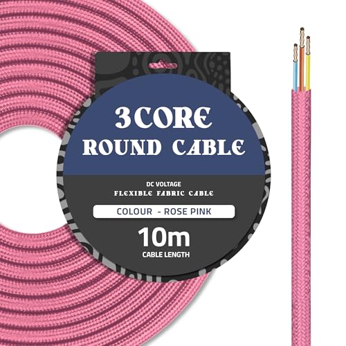 Gleichspannung, 10 Meter, Retro-3-adriges Runddrahtkabel, 0,75 mm, italienisch gefärbt, geflochtenes Beleuchtungsstoffkabel, Flexkabel, Vintage-Beleuchtung für Pendelleuchten (Rosenrosa) von DC VOLTAGE
