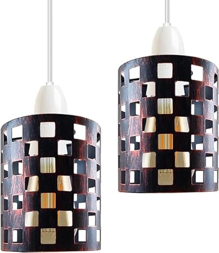 Gleichspannung, 2er-Pack Lampenschirme für Pendelleuchten, trommelförmiger Lampenschirm aus Metall, industriell, einfach anzubringen, für die Decke im Innenbereich (Rustic Red - s1) von DC VOLTAGE