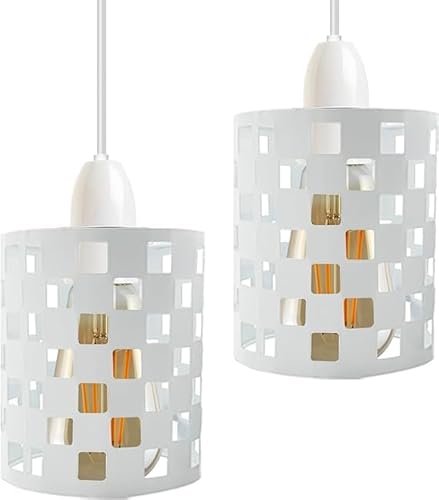 Gleichspannung, 2er-Pack Lampenschirme für Pendelleuchten, trommelförmiger Lampenschirm aus Metall, industriell, einfach anzubringen, für die Decke im Innenbereich (White s1) von DC VOLTAGE