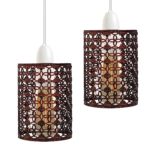 Gleichspannung, 2er-Pack Lampenschirme für Pendelleuchten, trommelförmiger Lampenschirm aus Metall, industriell, einfach anzubringen, für die Decke im Innenbereich (s4-Rustic red) von DC VOLTAGE