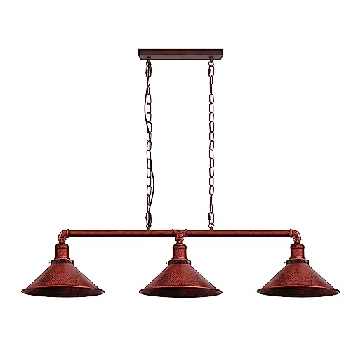 Retro Style Pewter, Brass & Copper Metal 3 Way Bar Over Table Water Pipe Style Ceiling Light Fitting Vintage Industrial Suspended Pendant Lamp for Living Room (Rustical Red, Bulb Not Included) von DC VOLTAGE
