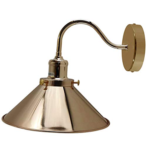 Retro Wall Light Lamps, Island Edison Swan Neck Metal Arm E27 Sconce, Cone Light Shade 22cm, Reading, Bedside Lamp, Kitchen, Indoor, Living room, Modern Industrial Wall Fittings (Französisches Gold) von DC VOLTAGE