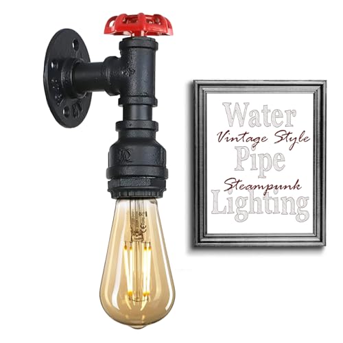 Vintage Wasserrohr Wandleuchte Scone Steampunk Industrie Eisen Rost Retro Home Bar Beleuchtung (Schwarz.) von DC VOLTAGE