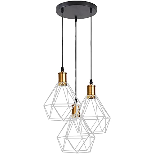 DC Voltage Industrielle 3-flammige Pendelleuchte, mit mehrfarbigem Metall-Lichtkäfig, verstellbare Hängeleuchte für Küche, Insel, Schlafzimmer, Flur und Bar, E27-Sockel, Weiß DC Voltage Industrielle 3-flammige Pendelleuchte, mit mehrfarbigem Metall-Lichtkäfig, verstellbare Hängeleuchte für Küche, Insel, Schlafzimmer, Flur und Bar, E27-Sockel, Weiß von DC VOLTAGE
