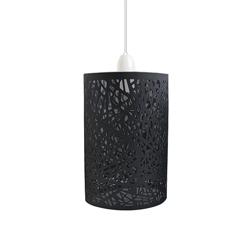 Industrieller Vintage-Stil, einfach zu montierende Metallkäfig-Trommel-Lampenschirm-Hängelampe mit kostenloser Reduzierplatte für Wohnzimmer, Schlafzimmer, Küche, Esszimmer, Café (schwarz) von DC VOLTAGE
