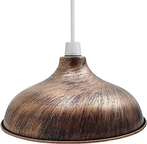 Retro Metall Lampenschirme Vintage Stil Decke Insel Lampe Pendelschirm Nicht Elektrisch 36 cm Einfach Fit Gebogen Küche Lampenschirm Büro Wohnzimmer Licht Schatten mit Reduzierring (S5-Brushed Copper von DC VOLTAGE