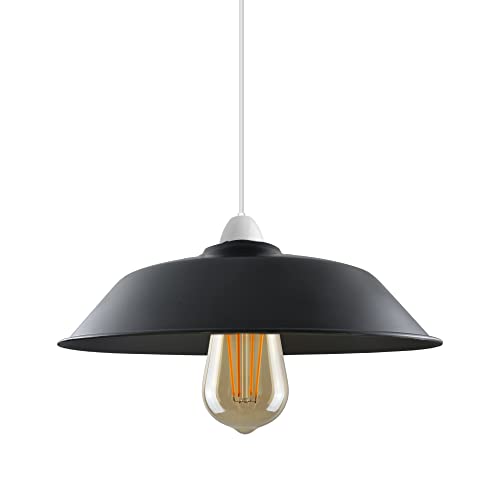 Retro Metall Lampenschirme Vintage Stil Decke Insel Lampe Pendelschirm Nicht Elektrisch Einfach Fit Gebogen Küche Lampenschirm Büro Wohnzimmer Licht Schatten mit Reduzierring (S9-Schwarz) von DC VOLTAGE