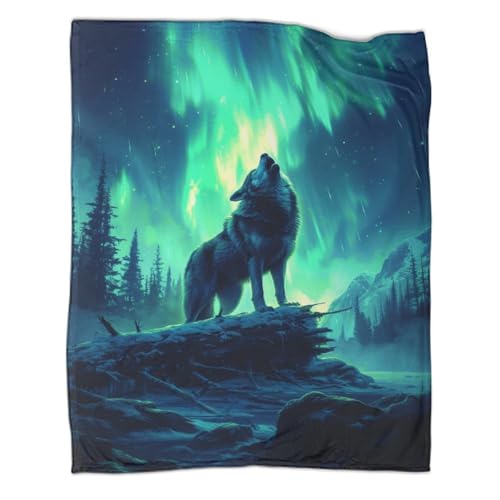 Bunter Wolf 3D Bedruckte Decke Couchdecke Weich Plüsch Superweich, Leicht, Bedruckt, Heimdekoration, Flauschig, Warm Und Gemütlich, Couch Und Geschenk 60x80inch(150x200cm) von DCABEIOOE