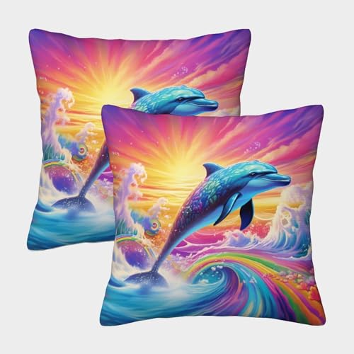 DCABEIOOE Delphin 2er Set Meerestiere Kissenbezug Outdoor Schlafzimmer Gartenbettck 45x45cm von DCABEIOOE