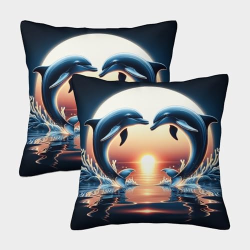 DCABEIOOE Delphin 2er Set Meerestiere Zierkissen Garten Balkon Deko Draußen 50x50cm von DCABEIOOE