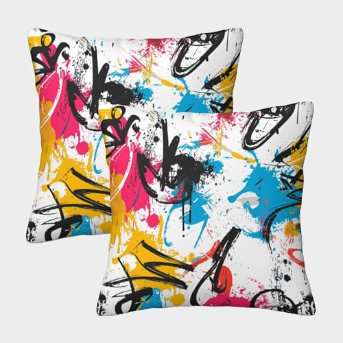DCABEIOOE Graffiti 2er Set farbenfroh Kissenbezüge Für Sofa Schlafzimmer Couch Kissenbezüge, Garten 50x50cm von DCABEIOOE