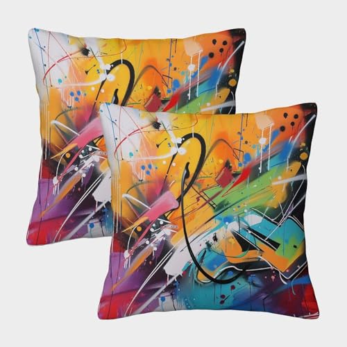 DCABEIOOE Graffiti 2er Set farbenfroh Zierkissenbezüge Outdoor Schlafzimmer Gartenbettck 40x40cm von DCABEIOOE