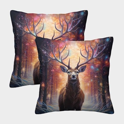 DCABEIOOE Hirsch 2er Set Hirsch Kissenbezug Wohnzimmer 40x40cm von DCABEIOOE