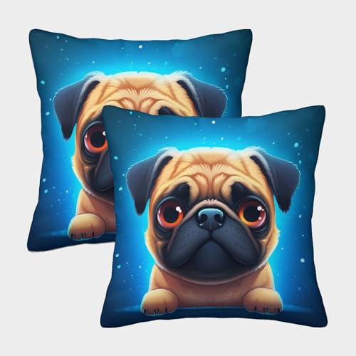 DCABEIOOE Pet Mops 2er Set niedliches Hundetier Kissenbezüge Outdoor Kissen 50x50cm von DCABEIOOE