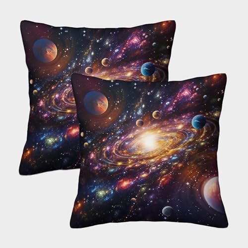 DCABEIOOE Planet 2er Set Universum Weltraum Sternenhimmel Kissenbezug Dekoration Outdoor 50x50cm von DCABEIOOE