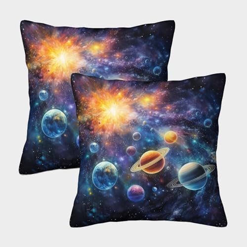 DCABEIOOE Planet 2er Set Universum Weltraum Sternenhimmel Zierkissen Outdoor Kissen 40x40cm von DCABEIOOE