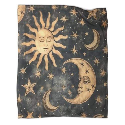 Mond und Sterne 3D Bedruckte Decke Couchdecke Flauschige Decke Superweich, Leicht, Bedruckt, Heimdekoration, Flauschig, Warm Und Gemütlich, Couch Und Geschenk 60x80inch(150x200cm) von DCABEIOOE