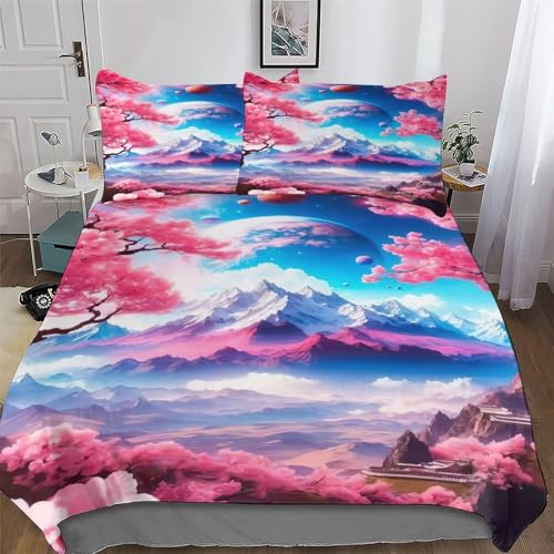 Kirschbaum-Japan-Kunst Bettwäsche Atmungsaktive Angenehme Bettbezüge Für Jungen Mädchen Bettdeckenbezug, 3teilig Bettbezug + Kissenbezug Double (200x200cm) von DCCCY