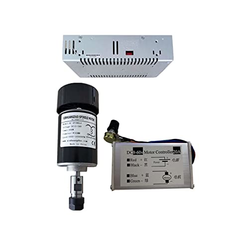 0,2 kW luftgekühlte Spindel ER11 Spannfutter CNC 200 W Spindelmotor + 52 mm Klemmen + Netzteil + Drehzahlregler for DIY CNC 24 V 10000 U/min(Package 4) von DCDCD