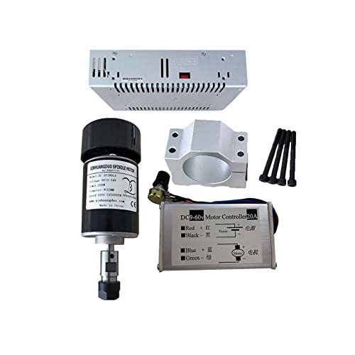 0,2 kW luftgekühlte Spindel ER11 Spannfutter CNC 200 W Spindelmotor + 52 mm Klemmen + Netzteil + Drehzahlregler for DIY CNC 24 V 10000 U/min(Package 5) von DCDCD