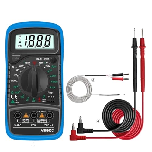 AN8205C Digitalmultimeter Auto Range Hintergrundbeleuchtung AC/DC Amperemeter Volt Ohm Tester Tragbares Messgerät Multimetro Mit Thermoelement LCR-Meter(AN8205C Blue) von DCDCD
