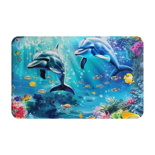 DCEHGEW Fußmatte mit Motiv "Sea Underwater Delphin Fish", 80 x 50,8 cm, rutschfeste Bodenmatte, Badezimmerteppich von DCEHGEW