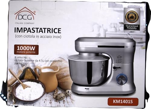 DCG Knetmaschine Planetaria KM1401S Knetmaschine Schüssel aus Stahl 4 l mit Zubehör, Farbe Silber Grau 6 Geschwindigkeiten, Leistung 600 W DCG Knetmaschine Planetaria KM1401S Knetmaschine Schüssel aus Stahl 4 l mit Zubehör, Farbe Silber Grau 6 Geschwindigkeiten, Leistung 600 W von DCG