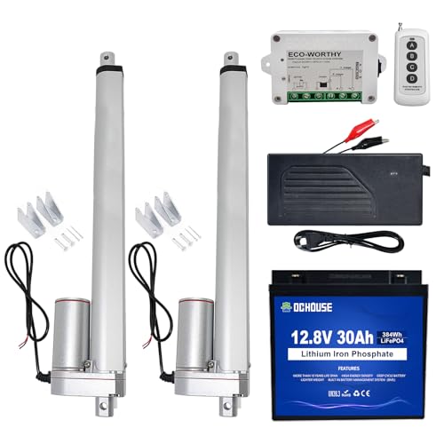 DCHOUSE 2 Stück 1500N Linearantrieb Multi-Funktionen mit Montagehalterungen (12V, 12") IP54 Wasserdicht 300mm Hub Linearantrieb mit Controller 12V 30AH Batterie und 4A Batterieladegerät von DCHOUSE