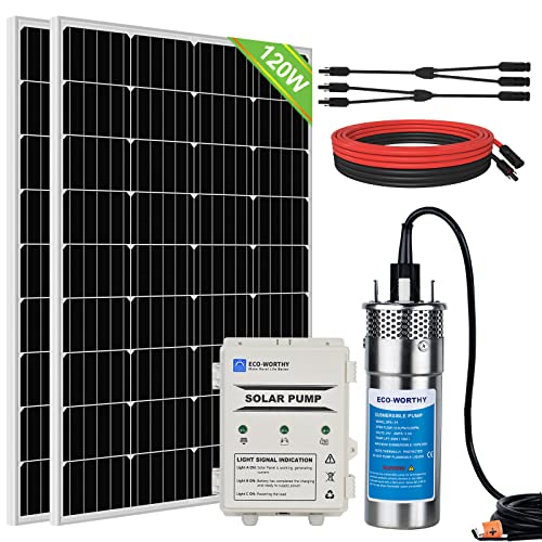 DCHOUSE 240 W Solar-Tiefbrunnen-Tauchpumpen-Kit mit 12 V Solar-Edelstahl-Wasserpumpe + 2 STÜCKE 120 W Solarpanel von DCHOUSE