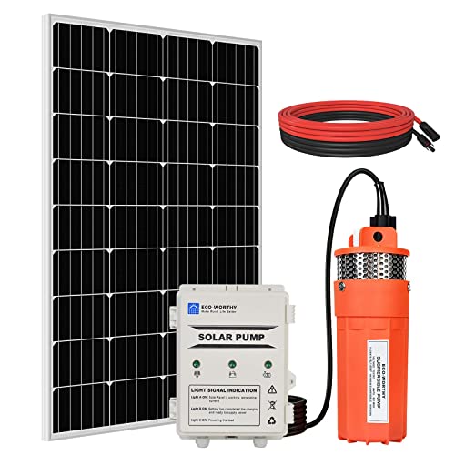 Solare Wasserpumpen Kit, Solar Tauchpumpen mit Akku, 120W Solarpanel mit 10Ah 12V Lithium batterie Box kit, 12V DC Tiefbrunnenpumpe, 1500L per day,100ft/30m von DCHOUSE