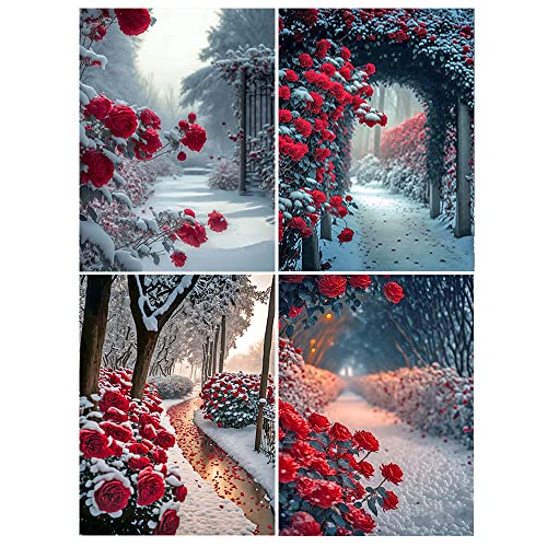 30x40CM || DCIDBE DIY 4 Set 5D Diamond Painting Rosen im Schnee Runde,Blumen Liebe Diamant Malerei Full Strass Handwerk Dekoration Home Geschenk für Familie/Hochzeit/Geburtstag von DCIDBEI