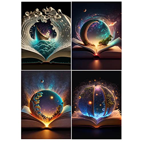 3D AI 4 Pack Diamond Painting Buch 30x40 cm Diamant Painting Landschaft Kristall Strass Kreuzstich Stickerei Leinwand Gemälde Bilder Malen nach Zahlen Bücher Welt Daiments Painting Bücher Kinder von DCIDBEI