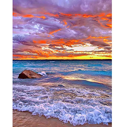 3D Ai Diamond Painting Quadratische Steine 40x50 cm Diamant Painting Bilder Erwachsene Diamond Painting Landschaft Strand und Meer Diamant Malerei Kreuzstich Set Vorgedruckt Mosaik Sonnenuntergang von DCIDBEI