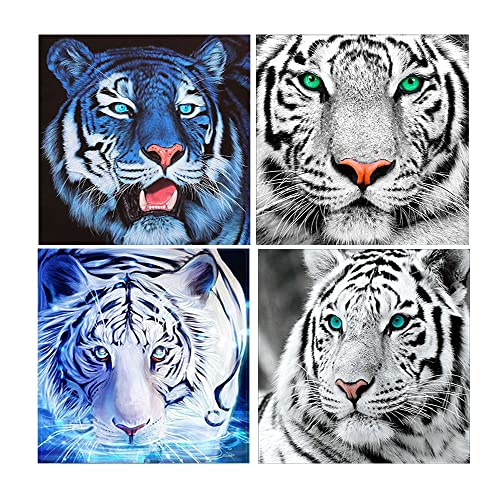 4 Pack 5D Diamant Painting Bilder Vollbohrer 30x30 cm Weißer und Blauer Tiger Diamond Painting DIY Diamant Malerei Kits für Erwachsene und Kinder 5D Diamond Art Daiments Painting Tiere Dekoration von DCIDBEI