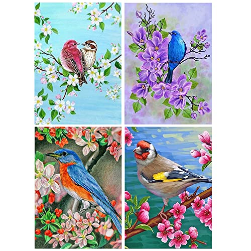 4 Stück Diamond Painting Vögel 30x40 cm 5D Diamant Painting Bilder DIY Diamant Malerei Arts Craft Kinderzimmer Wanddekoration Dekoration Diamond Painting Vogel Blumen für Erwachsene Kinder Anfänger von DCIDBEI