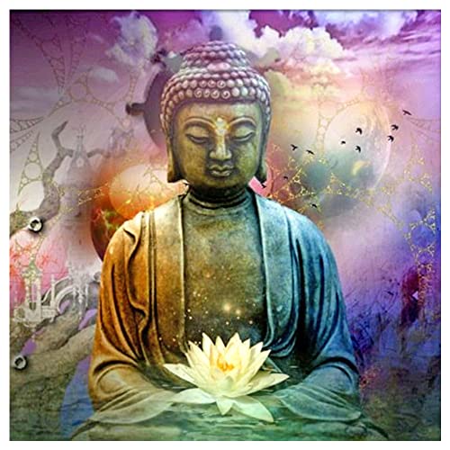 DCIDBEI 40x40cm Diamond Painting Bilder Erwachsene Kinders, 5D DIY Diamant Malerei Square Religion, Goldener lotus Bausätze Diamantmalerei für Home Décor Wand Dekorationen, Bunter Buddha von DCIDBEI