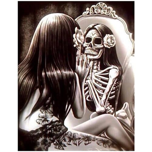 5D Diamond Painting Eckige steine Schädel Skull im Spiegel 40x50cm Diamant Gemälde Malen nach Zahlen Waschbär Bilder aus Strasssteinen Erwachsene Malerei Kreuzstich Set Bastelbilder Wandaufkleber von DCIDBEI