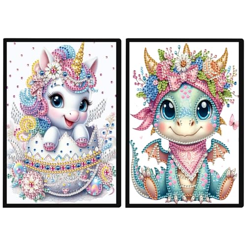 DCIDBEI 2 Pack A5 Diamond Painting Notizbücher Einhorn Flugsaurier Blanko Diamond Painting Notizbuch 2er Set Dinosaurier Diamant Painting Bilder Erwachsene Notizbuch Skizzenbuch A5 Diamant Malerei von DCIDBEI