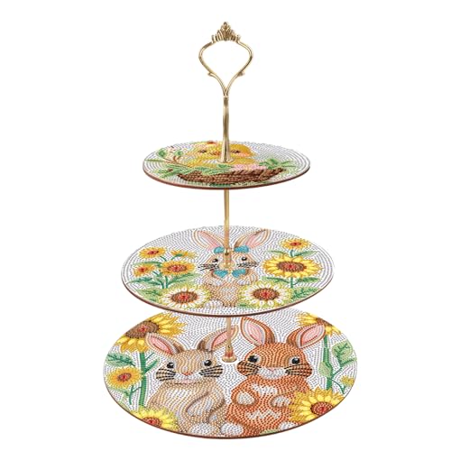 DCIDBEI Diamond Painting Dessert Ständer 3 Stöckig 25x32cm Diamant Painting Cupcake Ständer Gestufter Gebäck Snack Süßigkeiten Buffet Ausstellungsturm Servierplatte (Kaninchen Hase) von DCIDBEI