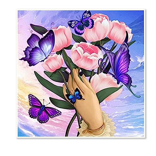 DCIDBEI 30 x 30 CM Diamond Painting Blumenstrauß für Erwachsene, Diamant Painting Bilder Schmetterling, Wanddekoration für Wohnzimmer und Schlafzimmer/Party Gefallen, Hand mit Blumen von DCIDBEI