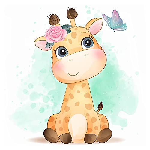 DCIDBEI 30 x 30 cm Rund 5D Diamond Painting 5D Full– Tiere Anime Diamant Painting Bilder Kinder – Kreuzstich-Set für Erwachsene – Wanddekoration und Eingang (Giraffe mit Rosen) von DCIDBEI