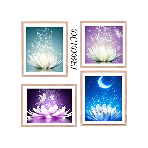 DCIDBEI 30 x 40/30cm, 4 Pcs Diamant Gemälde Set Rund, Diamond Painting 5D Erwachsene Zen,Blume Strasssteine Puzzle Geschenk Geburtstag Party Wanddekoration Lotus von DCIDBEI