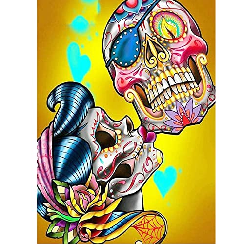 DCIDBEI 30 x 40 cm Diamond Painting Gothic Rund, DIY 5D Diamant Malerei Set mexikanischer schädel,perfekt für die Dekoration der Hauswand||Basteln, Malen & Handarbeiten Pop Art||Farbe Totenkopf Paar von DCIDBEI