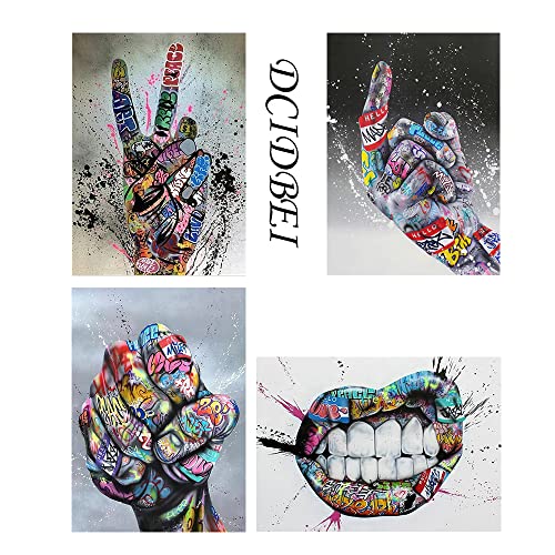 DCIDBEI 30x40CM 4 Set Diamond Painting Komplettset Rund Graffiti Diamant Painting Bilder Mittelfinger Stickerei Malerei Erwachsene Kinder Schlafzimmer Deko Geschenk Geburtstag | Mund und Hand von DCIDBEI