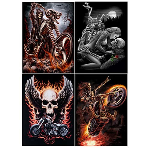 DCIDBEI 4 Pack Diamond Painting Skull 30x40 cm Daiments Painting Gothic Skull Diamond Painting Totenkopf auf Moto 5D Diamant Malerei kit Schädel Skull Liebe Diamond Painting Schädel Skull auf Motorrad von DCIDBEI