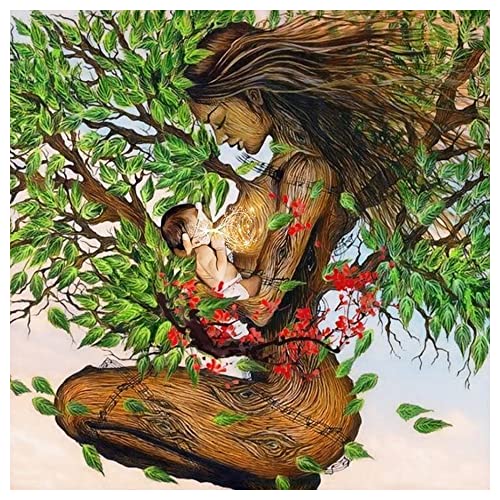 DCIDBEI 40 x 40 cm DIY Runde Diamond Painting Frau und Baby, abstrakte Kunst Diamant Malerei Landschaft Baum des Lebens Elfe Stickerei für Erwachsene Wohnzimmer Schlafzimmer Dekoration Eingangsdeko von DCIDBEI