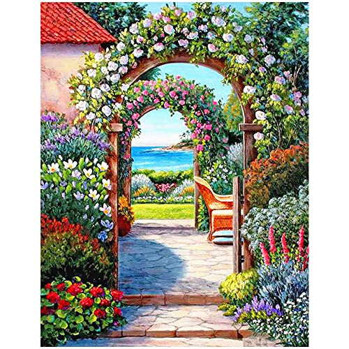 DCIDBEI 40 x 50 cm | Diamant-Malerei Blumen Tor, 5D Diamant Painting Bilder Landschaft Set Meer, DIY Diamond Painting Square quadratisch, Bastelset Embroidery kit Dekoration Wohnzimmer Schlafzimmer von DCIDBEI